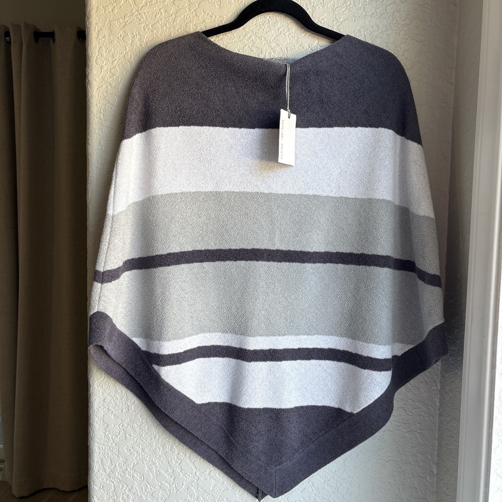 Barefoot Dreams‎ Womens OS Gray Poncho Cozy Chic Ultra Lite White Stripe New